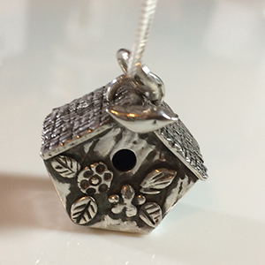 silver bird house pendant